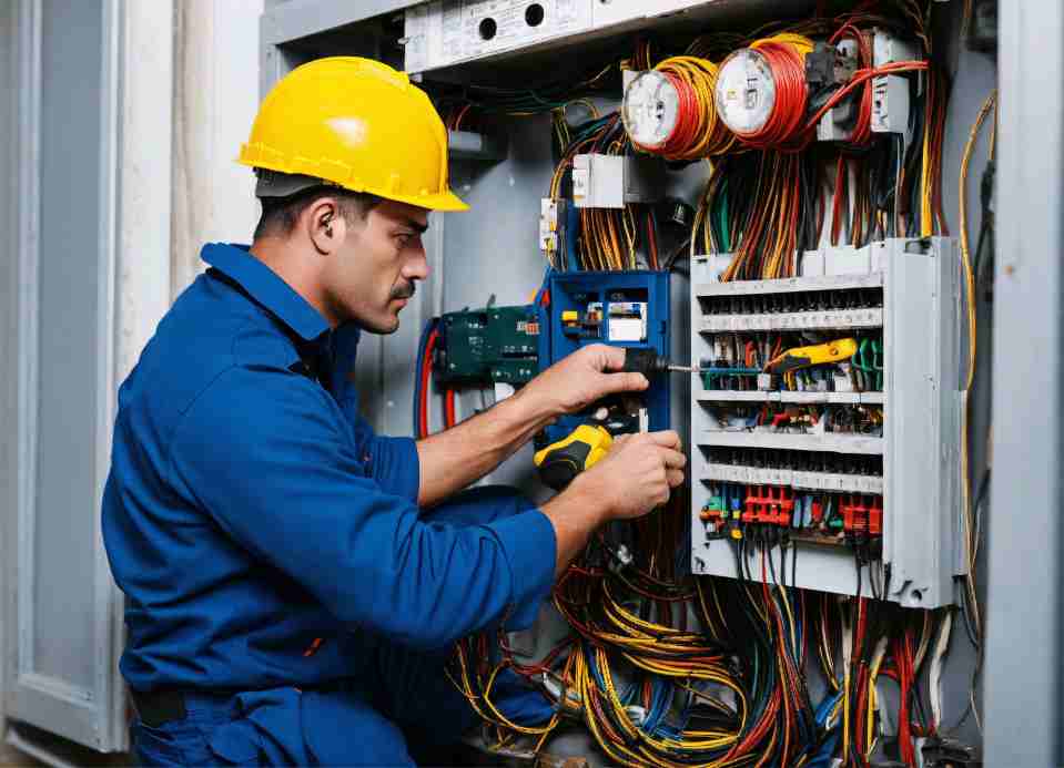 تویر مربوط به تکنسین برق در حال راه اندازی است